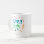 Geef nooit koffie / thee, drank, cadeau-item op koffiemok (Voorkant links)