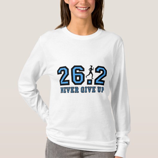 Geef nooit marathon op t-shirt (Voorkant)
