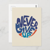 Geef nooit op - Blauw en Rode Citaat van de Dag va Briefkaart (Voorkant / Achterkant)