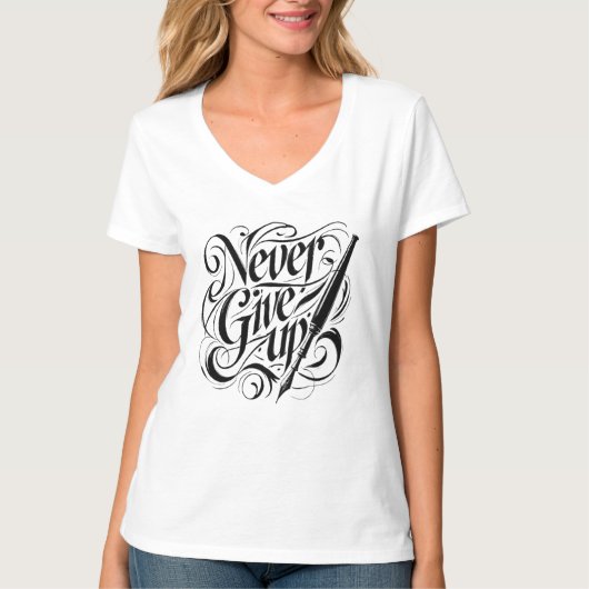 Geef nooit op - Elegant kalligrafie ontwerp T-shir T-shirt (Voorkant)