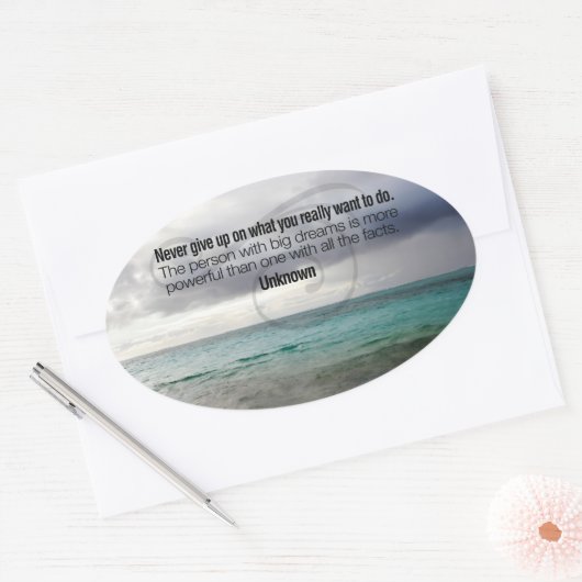 "Geef nooit op" Inspirerend offerte Ovale Sticker (Envelop)
