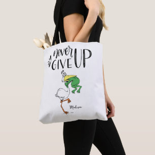 Geef nooit op kikker verstikking pelikaan Motivati Tote Bag