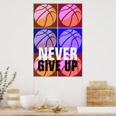 Geef nooit Pop Art Basketbal Motivatie op Poster (Keuken)