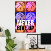 Geef nooit Pop Art Basketbal Motivatie op Poster (Thuiskantoor)