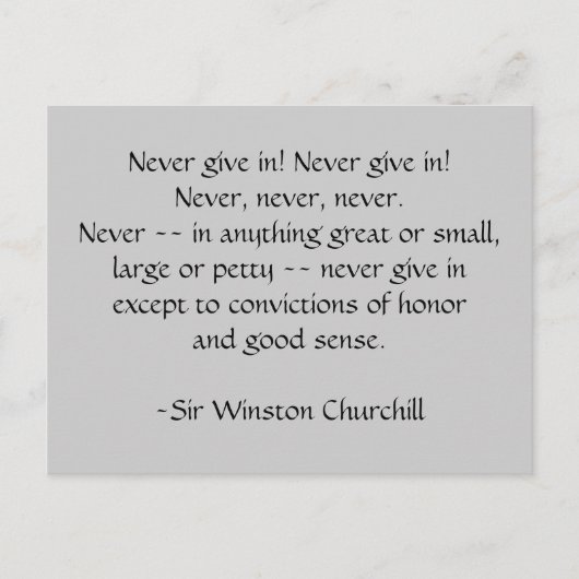 Geef nooit toe! Briefkaart (Voorkant)