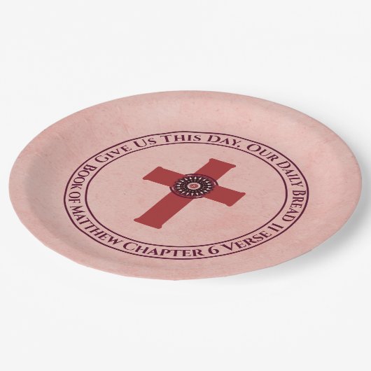 Geef ons deze dag bijbel Verse Cross Terra Cotta Papieren Bordje (Gekanteld)