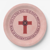 Geef ons deze dag bijbel Verse Cross Terra Cotta Papieren Bordje (Voorkant)