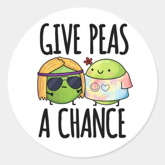 Geef Peas een kans op Funny Hippie Peas Pun Ronde Sticker (Voorkant)