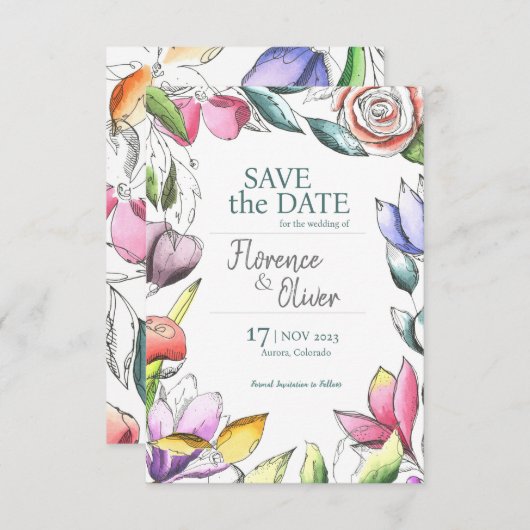 Geef schitterende Floral aan Save The Date (Voorkant / Achterkant)