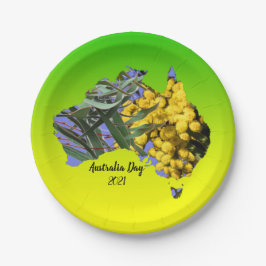 Geef Tekst Australië Dag Gum Leaf Wattle 7" uit Papieren Bordje