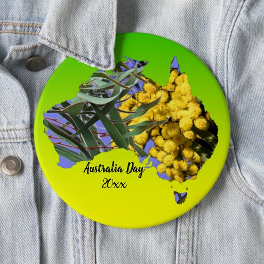 Geef Tekst Australië Dag Gum Leaf Wattle Badge uit Ronde Button 6,0 Cm (In situ)