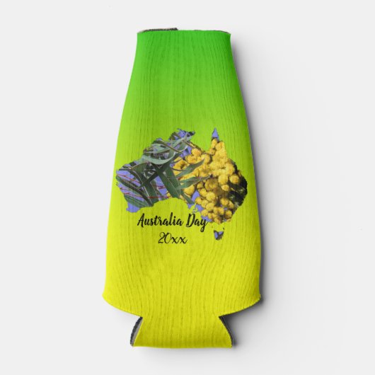 Geef Tekst Australië Dag Gum Leaf Wattle Stubby ui Flesjeskoeler (Voorkant)