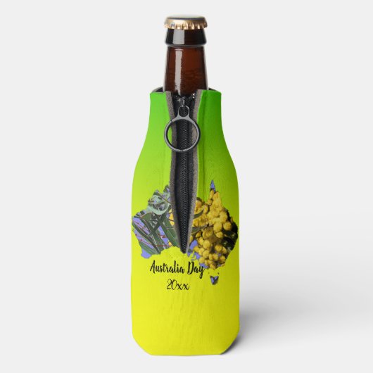 Geef Tekst Australië Dag Gum Leaf Wattle Stubby ui Flesjeskoeler (Fles Achterkant)