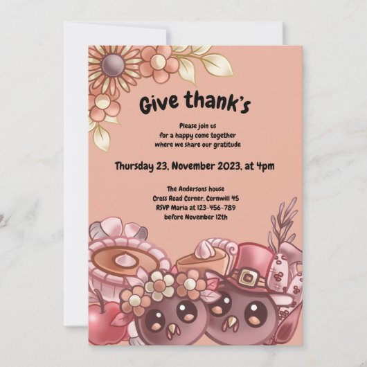 Geef Thank’s Boho Thanksgiving Dinner Invitation Kaart (Voorkant)