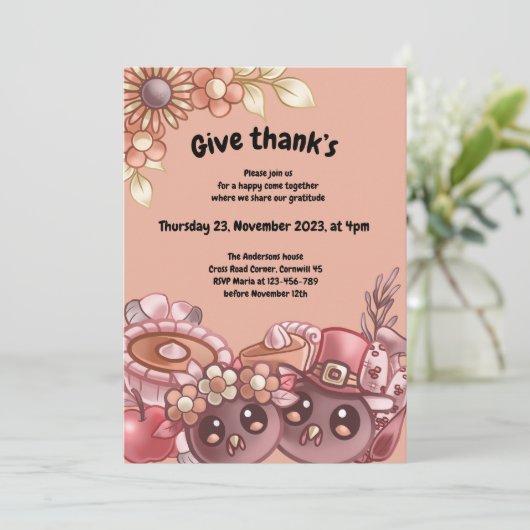 Geef Thank’s Boho Thanksgiving Dinner Invitation Kaart (Staand voorkant)