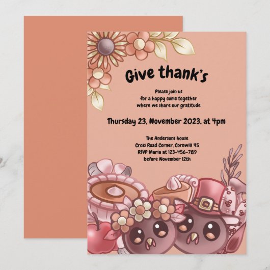 Geef Thank’s Boho Thanksgiving Dinner Invitation Kaart (Voorkant / Achterkant)