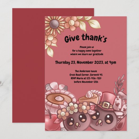 Geef Thank’s Boho Thanksgiving Dinner Invitation Kaart (Voorkant / Achterkant)