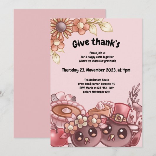 Geef Thank’s Boho Thanksgiving Dinner Invitation Kaart (Voorkant / Achterkant)