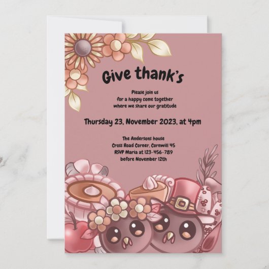 Geef Thank’s Boho Thanksgiving Dinner Invitation Kaart (Voorkant)