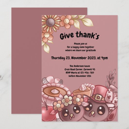 Geef Thank’s Boho Thanksgiving Dinner Invitation Kaart (Voorkant / Achterkant)