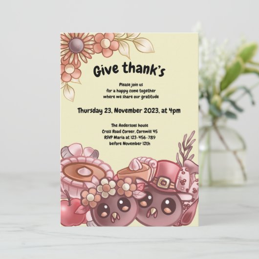 Geef Thank’s Boho Thanksgiving Dinner Invitation Kaart (Staand voorkant)