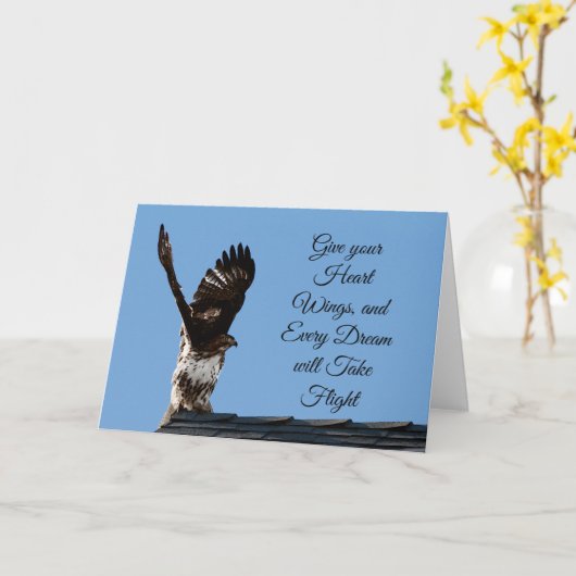 Geef uw Hart Wings Red-Tailed Hawk Foto Kaart (Gele Bloem)