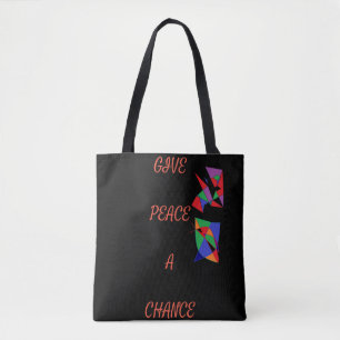 Geef vrede een kans logo zwarte rode patronen tote bag