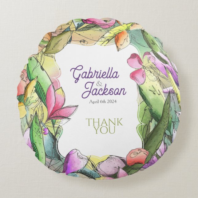 Geef Waterverf hoofdlijnen aan Rond Kussen (Voorkant)