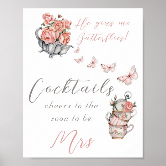 Geeft me Butterflies Funny Quote Tea Floral Brunch Poster (Voorkant)