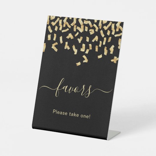 Geeft zwart gouden confetti reclamebord met voetstuk (Voorkant)
