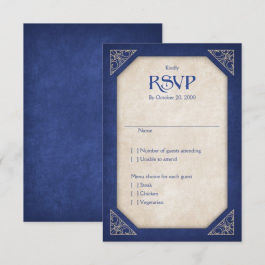 Geek Blue Library Book Literary Wedding RSVP Kaartje (Voorkant / Achterkant)