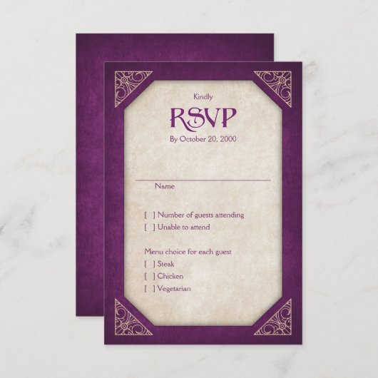 Geek Burgundy Library Book Literary Wedding RSVP Kaartje (Voorkant / Achterkant)