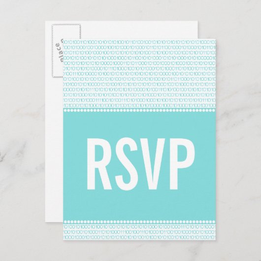 Geek Chic Binary Code RSVP Briefkaart, Aqua Uitnodiging Briefkaart (Voorkant / Achterkant)