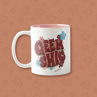 Geek Chic Hand-Lettered Floral Text Design Tweekleurige Koffiemok