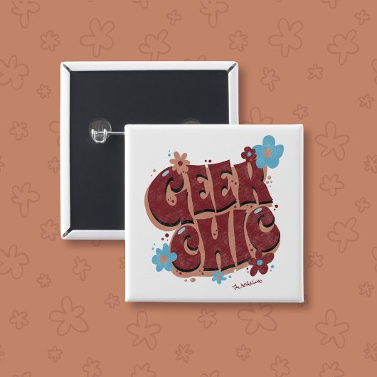 Geek Chic met de hand geschreven bloemendesign tek Vierkante Button 5,1 Cm