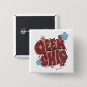 Geek Chic met de hand geschreven bloemendesign tek Vierkante Button 5,1 Cm (Voorkant /achterkant)