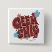 Geek Chic met de hand geschreven bloemendesign tek Vierkante Button 5,1 Cm (Voorkant)