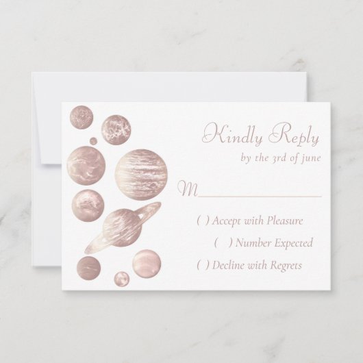 Geek Chic | Minimal Copper Rose Gold Planeten RSVP Kaartje (Voorkant)