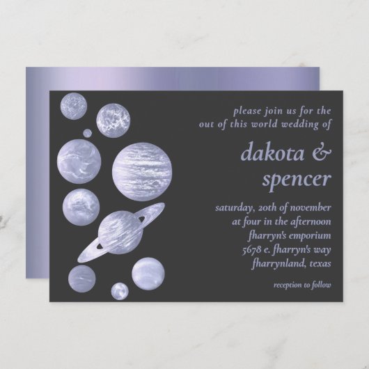 Geek Chic Wedding | Dusty Lavender Paarse Planeten Kaart (Voorkant / Achterkant)
