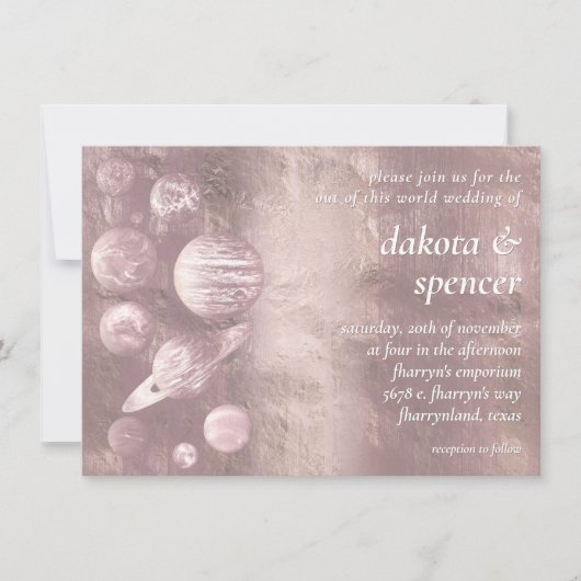 Geek Chic Wedding | Dusty Mauve Blush Pink Planets Kaart (Voorkant)
