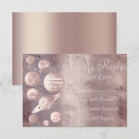 Geek Chic Wedding | Koperolie-Roos-goudplanten RSVP Kaartje (Voorkant / Achterkant)