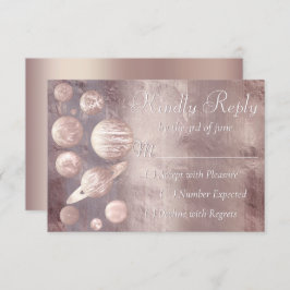 Geek Chic Wedding | Koperolie-Roos-goudplanten RSVP Kaartje