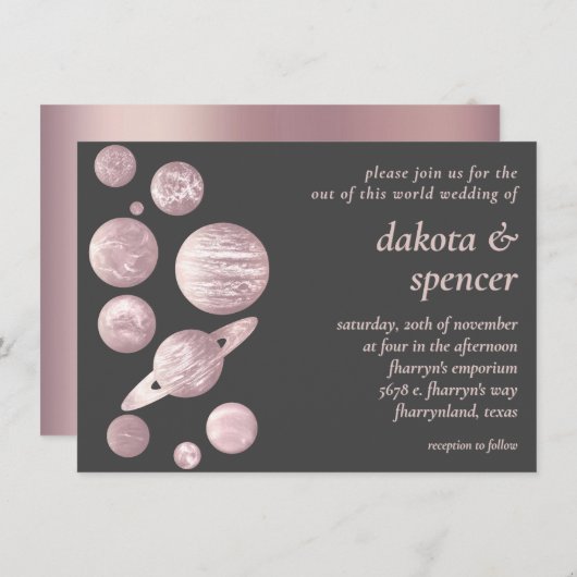 Geek Chic Wedding | Mauve Pink Grey Solar System Kaart (Voorkant / Achterkant)
