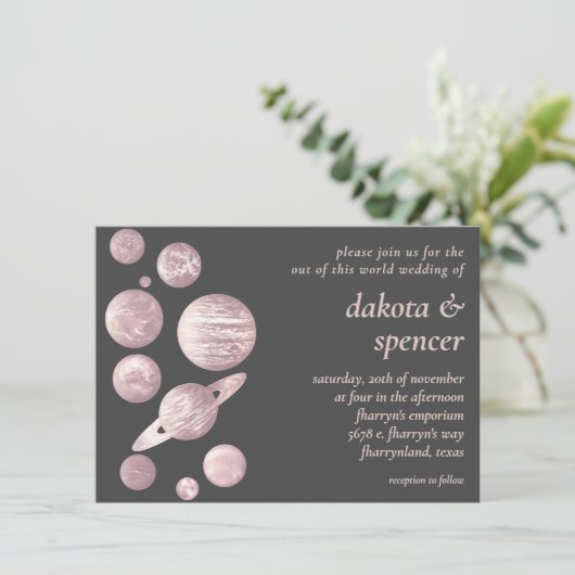 Geek Chic Wedding | Mauve Pink Grey Solar System Kaart (Staand voorkant)