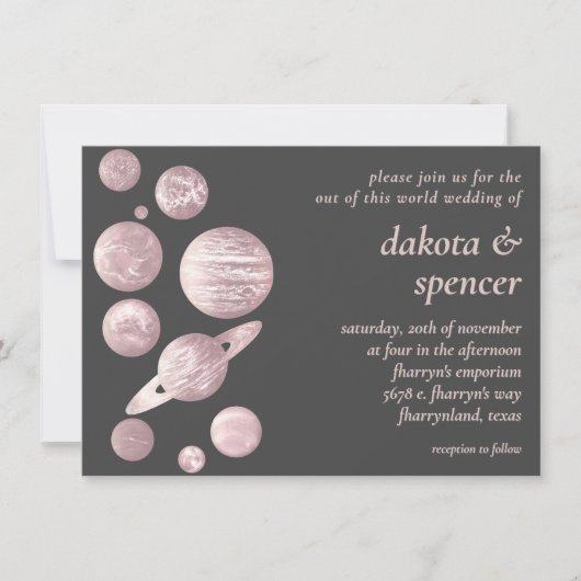 Geek Chic Wedding | Mauve Pink Grey Solar System Kaart (Voorkant)
