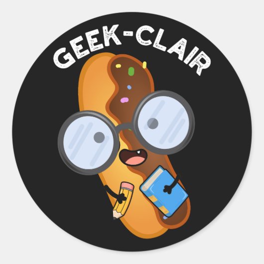 Geek-clair Funny Eclair Pun Dark BG Ronde Sticker (Voorkant)