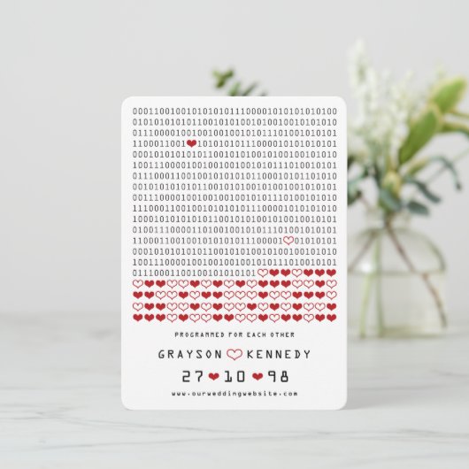 Geek geprogrammeerd voor liefde eenvoudige binaire save the date (Staand voorkant)