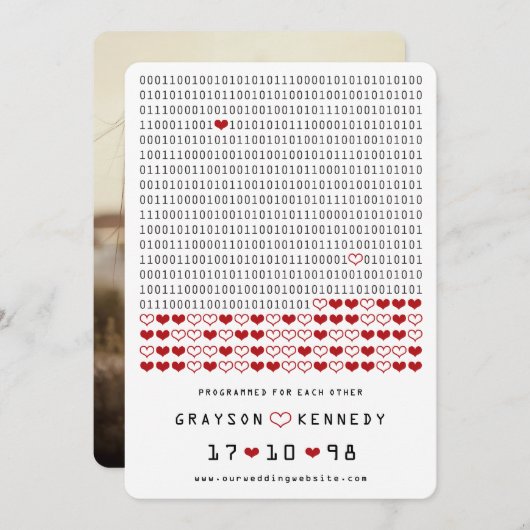 Geek geprogrammeerd voor liefde eenvoudige binaire save the date (Voorkant / Achterkant)