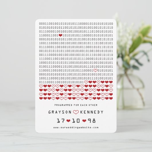 Geek geprogrammeerd voor liefde eenvoudige binaire save the date (Staand voorkant)