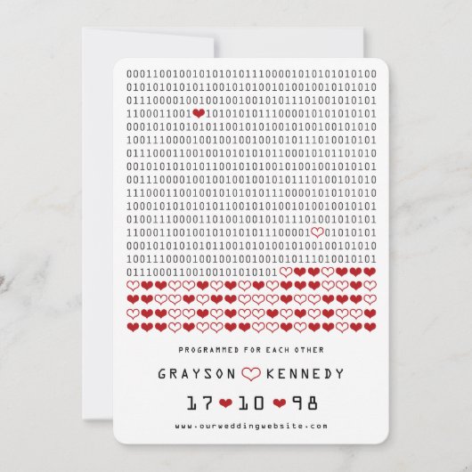 Geek geprogrammeerd voor liefde eenvoudige binaire save the date (Voorkant)